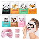 7 Piezas Mascarilla Facial Skincare Niña, Mascarilla Hidratante de Animales Set con Diadema y Correa de Mano, Mascara Facial Calmante Iluminadora Face Mask Regalo Mujer para Belleza