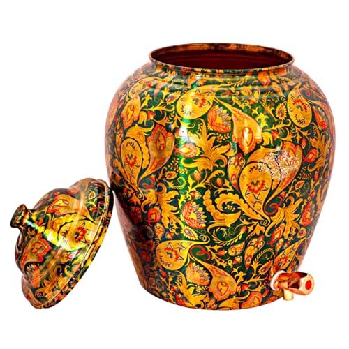 Image of Indian Art Villa Printed Design Copper Water Carafes Storage, 13 LTR, Green