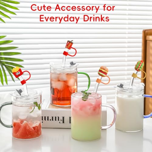 Image of HASTHIP 4Pcs Silicone Straw Caps Cartoon Style Attachment Dust Proof Straw Cap Reusable Fashion Accessories, Stanley Tumblers Tip Cover for 10mm Straws