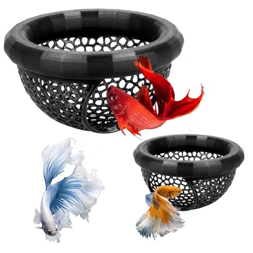 2 PCS Floating Betta Hammock & Shrimp Shelter 3D Printed Aquarium Decor Floating Betta Hide with Feeding Ring Multi-Functional Hammock Safe Resting Spot for Betta Fish, Shrimp and Small Fish