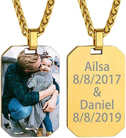 GOLDCHIC JEWELRY Personalised Photo Dog Tag for Men, Men's Gold Custom Picture Engraved Military Necklace for Women, Stainless Steel Personalized Jewellery Gifts