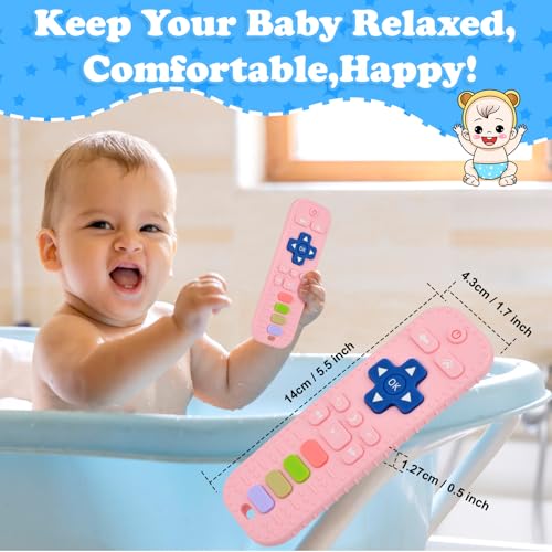 Image of Baby Silicone Teething Toys, Simulation TV Remote Control Shape Teether Toys for Toddlers 3-18 Months, Boys Girls Baby Teething Toys, Babies Chew Toys, Freezer BPA Free, Pink