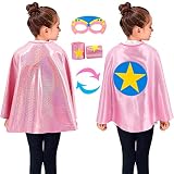 iROLEWIN Kids-Superhero-Cape-Costume for Girls-Boys and Mask Bracelets Bling Star Super Hero Gifts T
