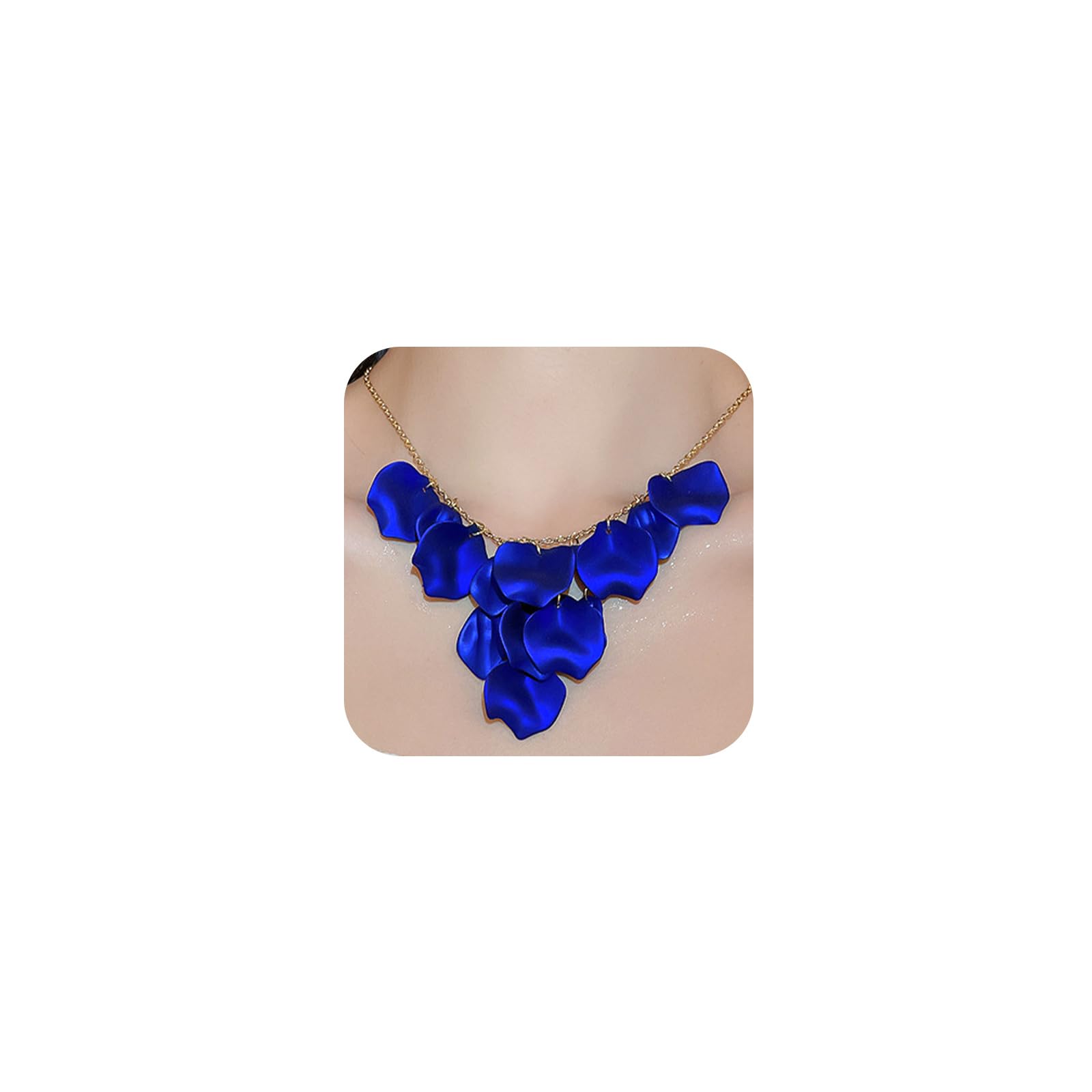 DZSYJKTM Dainty Red Matte Petals Necklaces for Women Trendy, Statement Blue Petal Shell Shaped Bib Pendant Necklace Romantic Y2k Jewelry Accessories