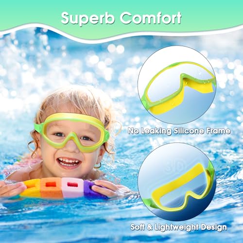 EverSport Goggles for Kids 6-14, 2 Pack Swimming Goggles, Clear Vision Anti-fog Pool Swim Goggles with Nose Cover Wide View Water Swim Mask for kids Toddler Girls Boys Teens age 4-7 8-14 8-12 3-5 3-6 — view 3