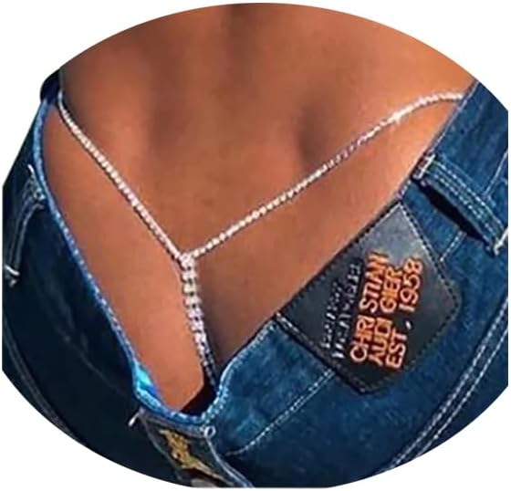 Sexy Simple Rhinestone Body Chain Thong Panties Jewelry Summer Beach Crystal Belly Chain Thong Festival Rave Bikini Rhinestone G String Waist Chain Belt for Women