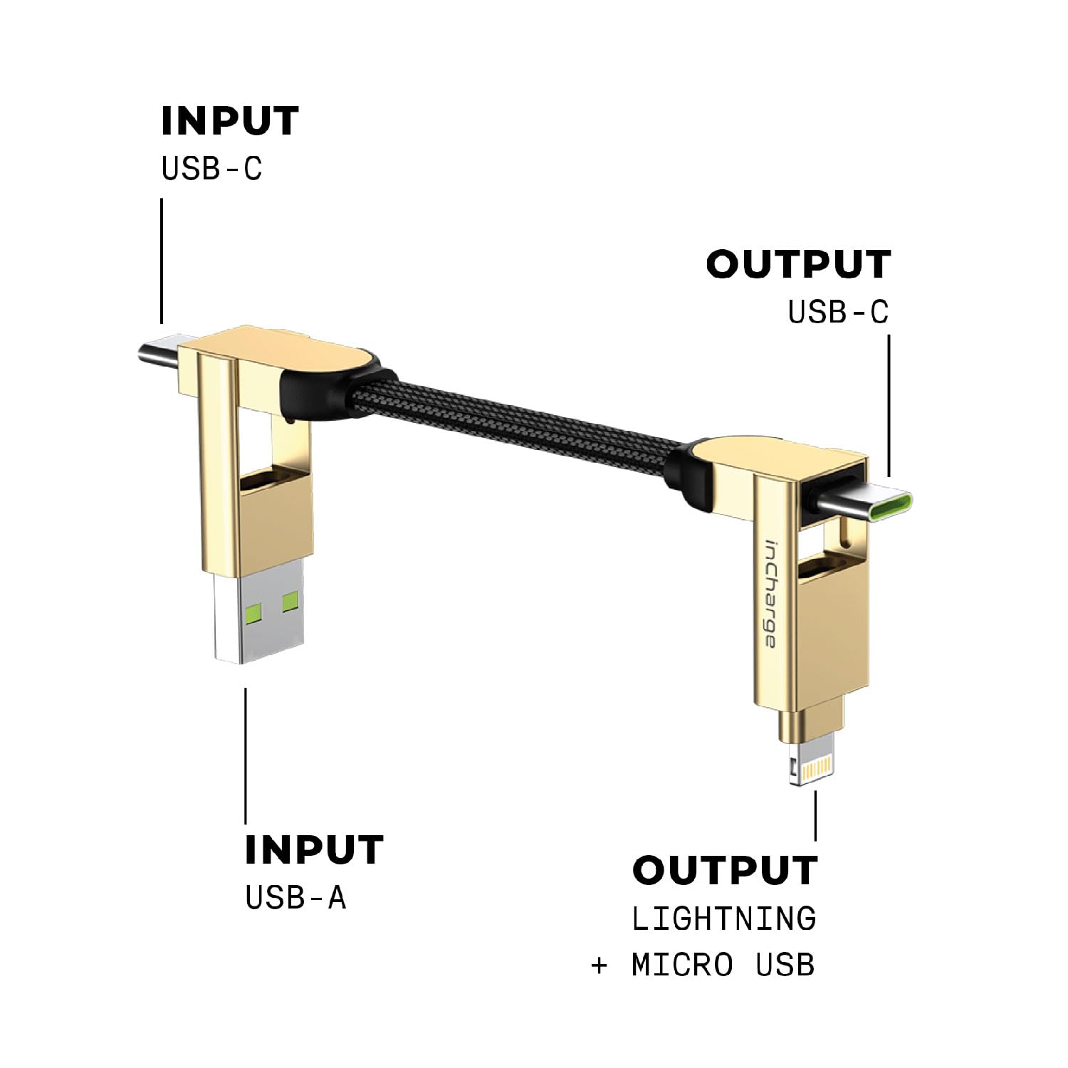 Rolling Square inCharge X - USB C Charger Cable, Lightning Cable for Smartphone Universal Cable Charger 6 in 1, USB Plug, Gold, 100W - Image 2