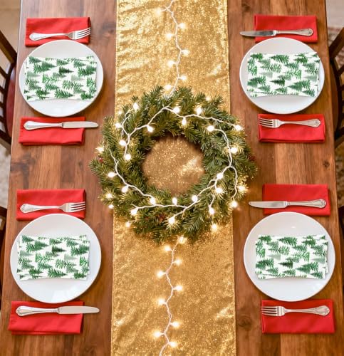 HEIPINIUYE 50 Pieces Christmas Tree Paper Napkins 3-ply Xmas Green Forest Guest Towels Disposable Hand Towels for Bathroom Winter Christmas Holiday Party Dinner Napkins – Image 8