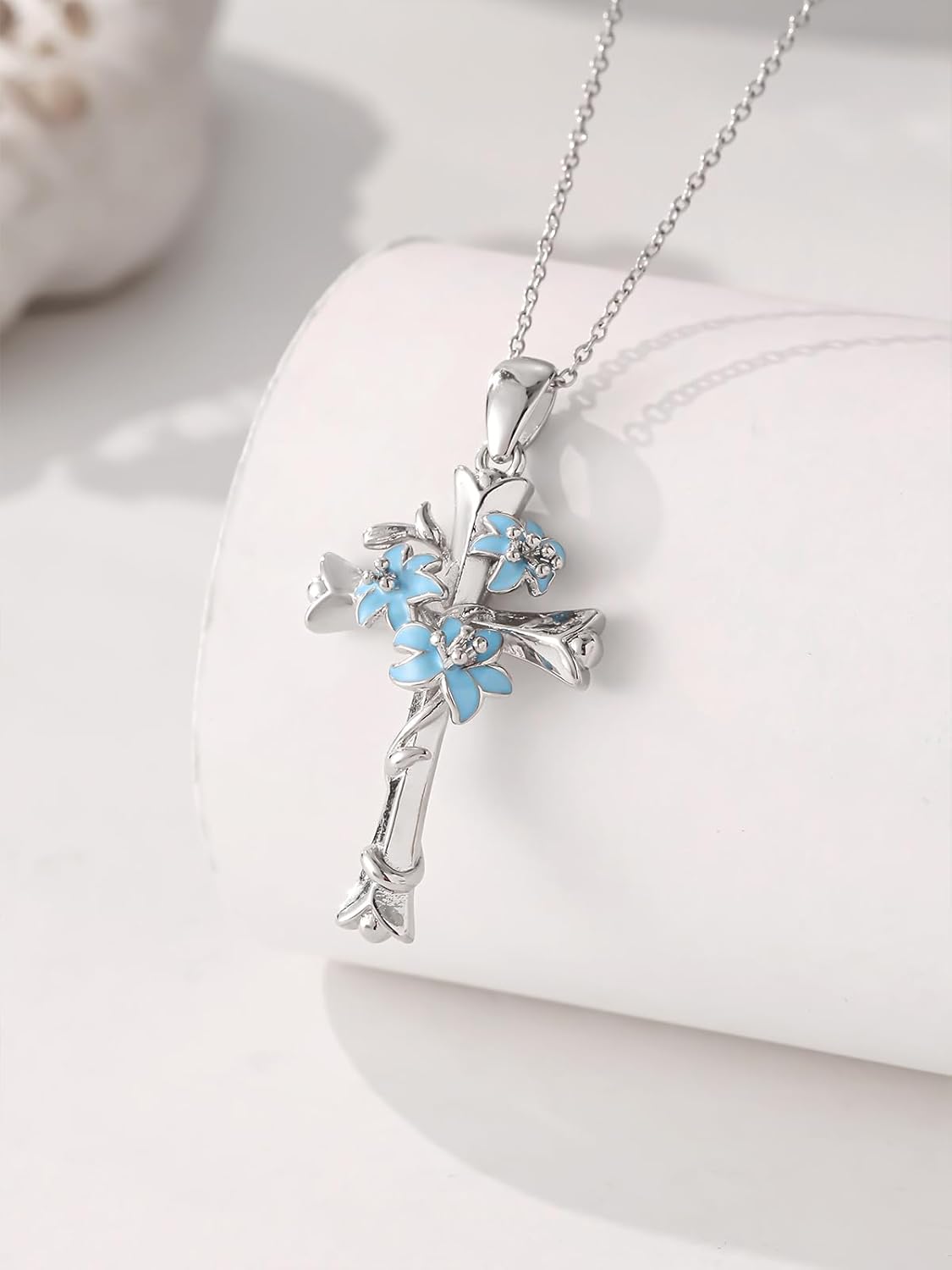 Cross Necklace for Women Lily/Daisy Birth Flower Jewelry Religious Christian Christmas Gifts for Women Wife Mom Grandma Girlfriend Her - Image 2