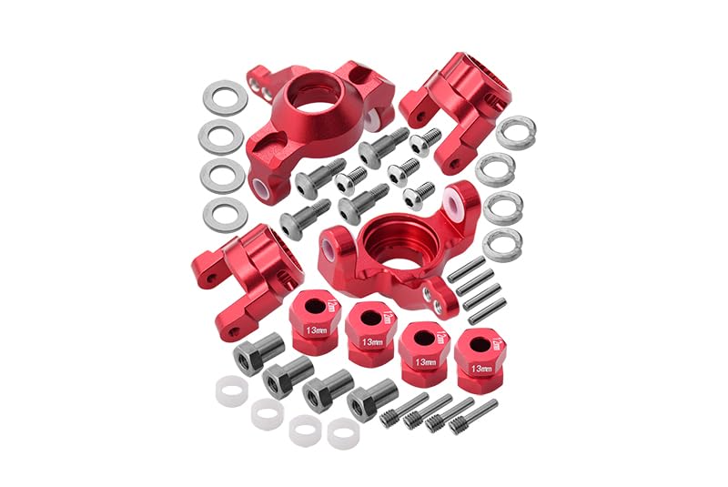 Axial SMT10 Grave Digger (AX90055) Upgrade Parts Aluminum Front C-Hub & Knuckle Arm (5 Degree Caster) - 4Pcs Set Red