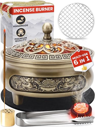 Small Brass Charcoal Incense Burner for Frankincense Resin Incense Sticks for Home and Church Use Decorative Bakhoor Brass Incense Burner Provides Clean Burning Aroma and Spiritual Atmosphere