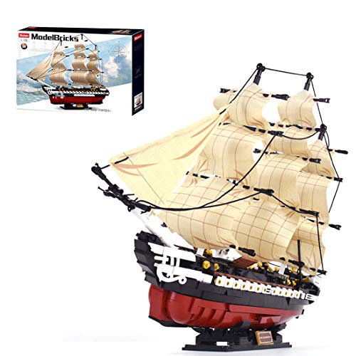 OSoMax Alte Eisenseiten Retro-Segelschiff 1/170 Bausteine Modell, Retro Fregatte Kompatibel mit Lego Piratenschiff…