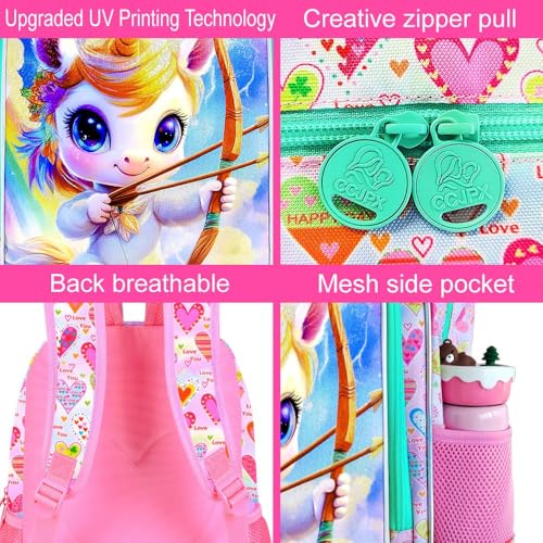 Image of 3Pcs Unicorn Backpack for Girls, 16 inch School Cupid Bookbag Set with Lunch Box，Kids Backpacks for Elementary Preschool Kindergarten (Pink)