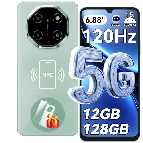 Blackview Shark 6 Smartphone 5G, 6.88 120Hz Telefonos Moviles, Telefono Android 15, Mobile Phone 12GB+128GB, Unisoc T8100, 5000mAh, 16+8MP, 5G Dual SIM/Face ID/Fingerprint/OTG/GPS/NFC