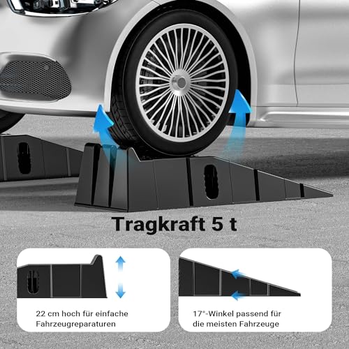 XPOtool Auffahrrampen bis 5t aus Kunststoff 2 Stück Stabile Autorampen für schwerere Fahrzeuge Pkw Auto Kfz Rampe