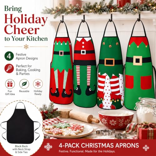 4Pcs Christmas Aprons for Women Men Adults, Funny Xmas Cooking Aprons Gifts — photo 4