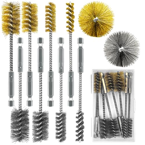 Attoshow 8 Pcs Bore Brush Set - 304 Stainless Steel & Brass Drill Wire