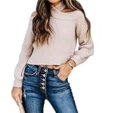 Pulls Dos Nu à éPaules Froides pour Femmes Long Sleeve Solid Color Slim Pullover Tops Pull en Tricot Extensible Doux Et Confortable (Abricot,S)