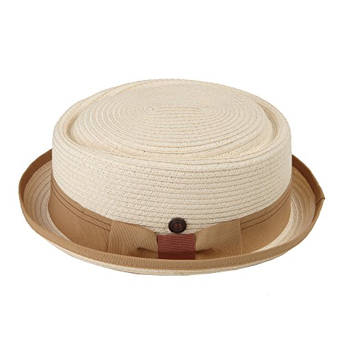 DASMARCA Rico Ivory Trenzado Verano Papel Straw Telescope Corona Retro Porkpie Hat - M Cover