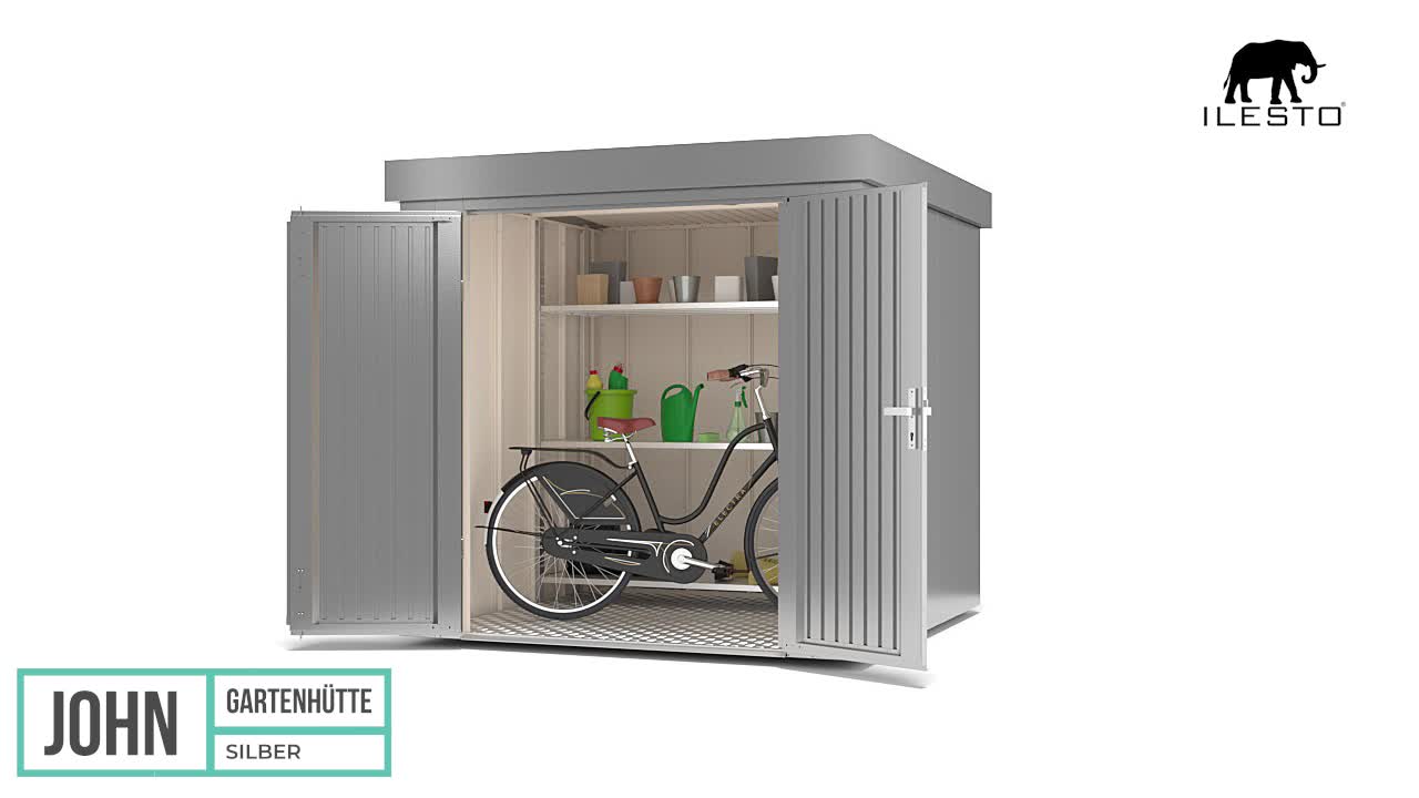 ILESTO Gerätehaus John aus Stahl: 226x226x213cm | Gartenhaus Metall - modern mit Flachdach | Geräteschuppen für den Garten optional mit Zubehör | Gartenhütte, Silber Metallic – Bild 7