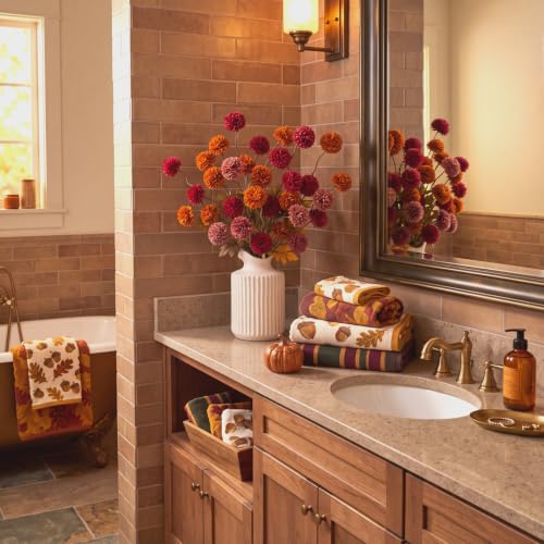 Image of Giegxin 5 Pcs Fall Artificial Pompom Mums Autumn Fake Silk Pompom Floral Bouquet for Home Table Centerpiece Thanksgiving Harvest Decor