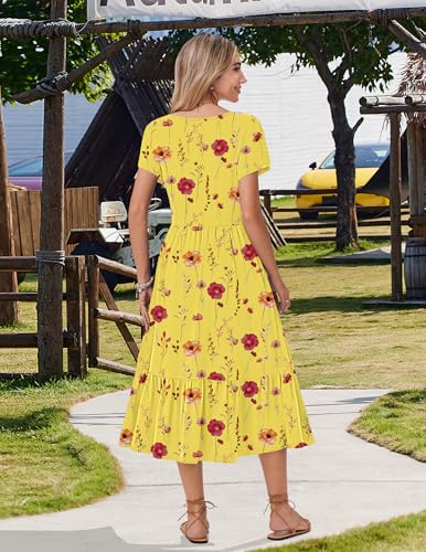 Image of Zeagoo Women Summer Midi A Line Dress Short Sleeve Casual Flowy Tiered Beach Long Sundress with Pockets 2026 Vacation Travel