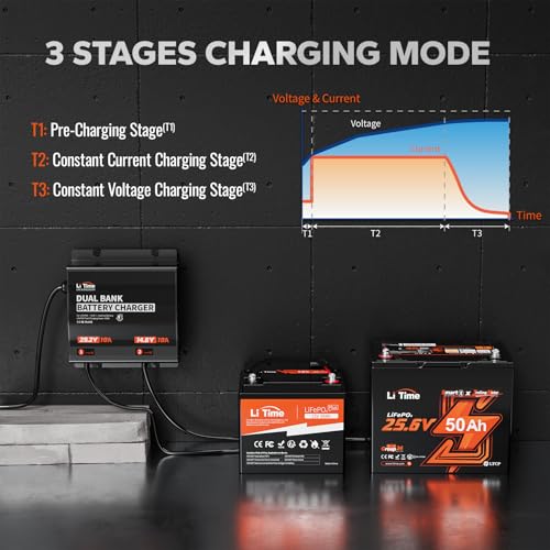 Image of LiTime 2-Bank 12V & 24V 10A Lithium Battery Charger, IP65 Waterproof, AC-DC