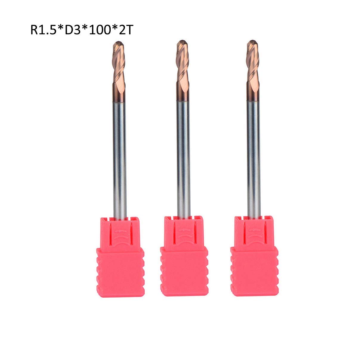 3 pezzi - 1,5 mm Fresa cilindrica con estremità a sfera, diametro dello stelo di 3 mm, fresa resistente al tungsteno HRC55 per acciaio lungo in metallo 100 mm