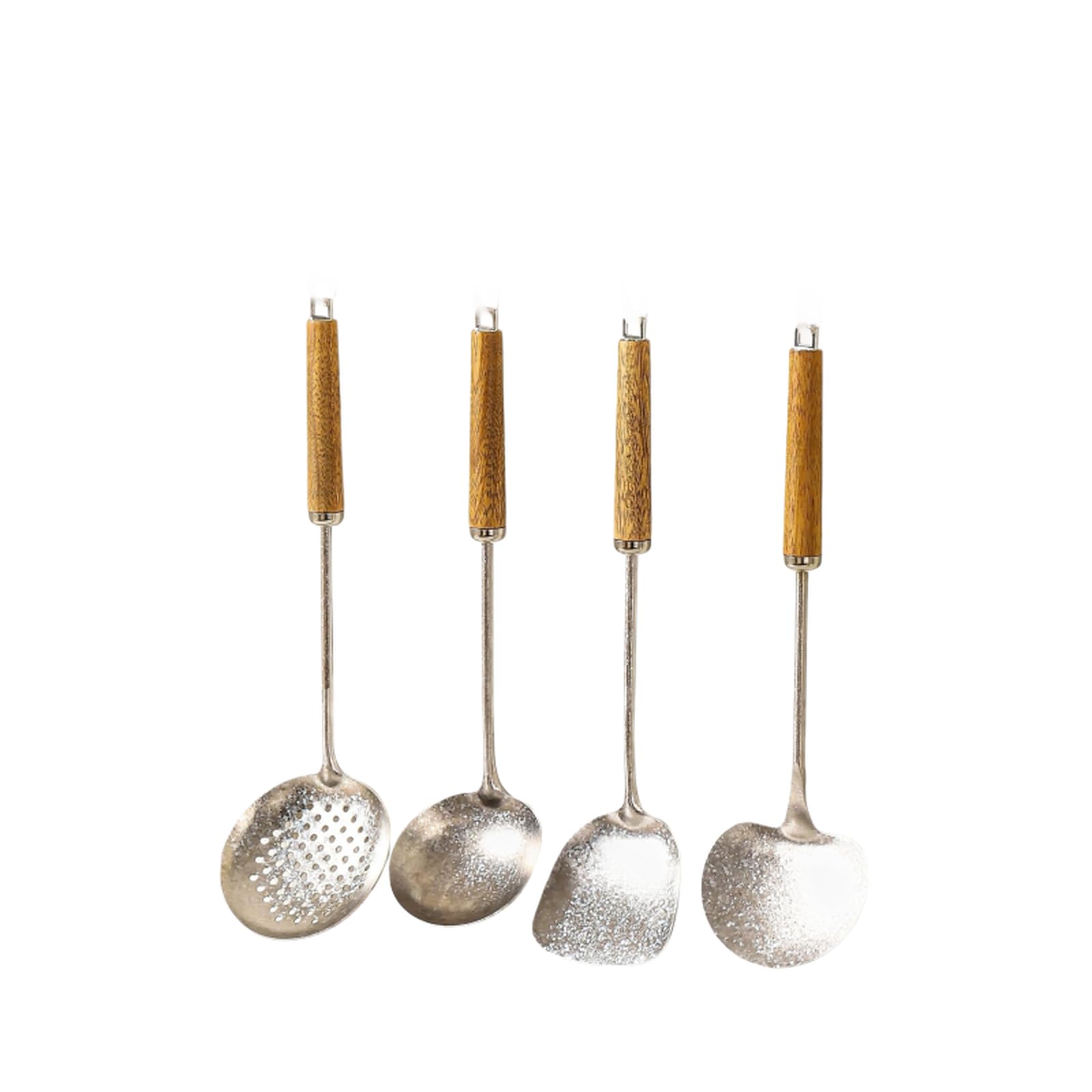 Set di utensili da cucina premium in titanio puro con manico in legno, leggero, resistente al calore, per wok, spatola, mestolo per zuppa, cucchiaio forato, strumenti per cucinare