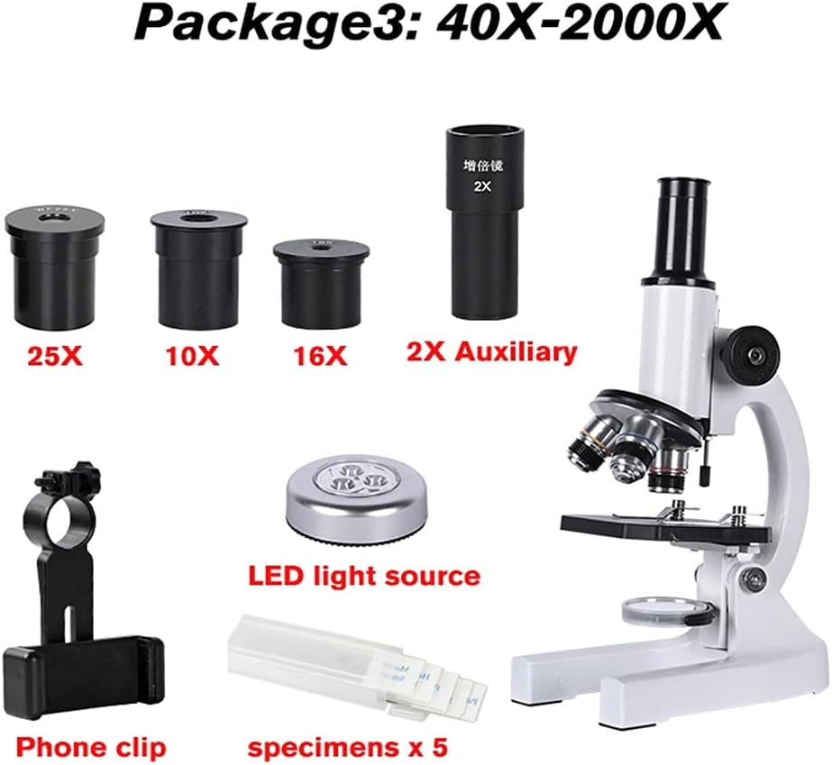 640X 1280X 2000X Biological Microscope Monocular Student Education LED Light Phone Holder Electronic Eyepiece(Package3(40X-2000X))