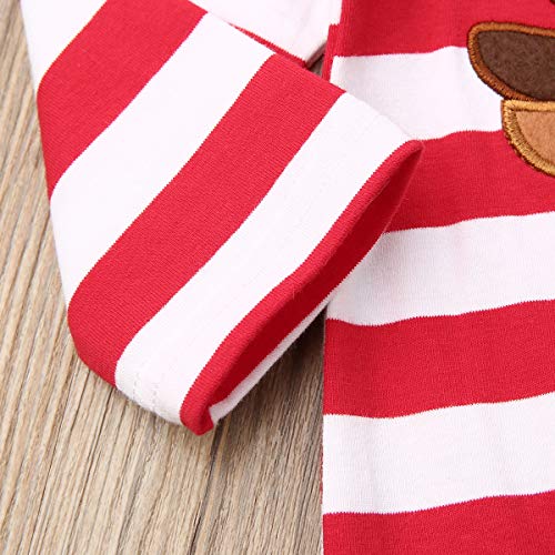 Mekysd Christmas Baby Newborn Long Sleeve Red White Striped Reindeer Santa Applique Jumpsuit Jumpsuit Tights Pajamas (Red White Stripes, 80(3-6 Months)) #TOP4