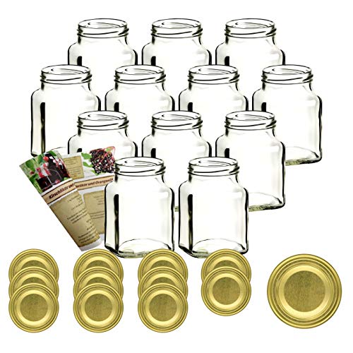 gouveo Lot de 12 Pots 314 ML avec Fermeture pivotante Gold, Pots de Stockage, Pots de Confiture, Pots de Conservation, Pots à épices, Pots inverseurs Cover