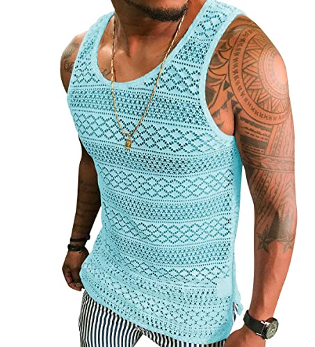 Syktkmx Mens See Through Vest Crewneck Sleeveless Tank Tops Muscle Sexy Mesh Shirts