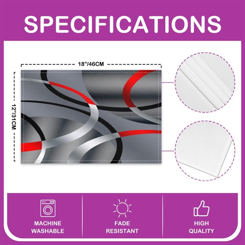 Miniatura 4 de jejeloiu Juego de 4 manteles individuales geométricos, manteles individuales modernos de arte abstracto de 12 x 18 pulgadas para decoración de mesa