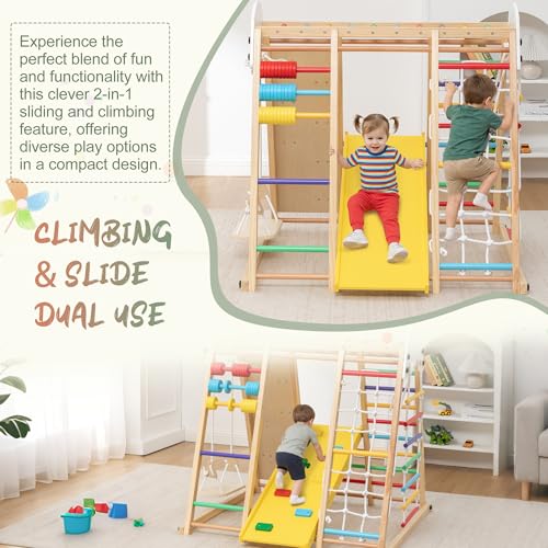 Image of 9-in-1 Foldable Indoor Jungle Gym, Wooden Kids Playset