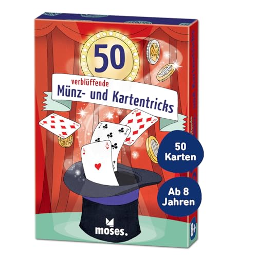 moses. 30244 50 Stunning Coin and Card Tricks Child Activity Card Set Colourful