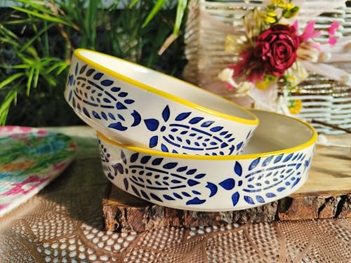Image of Niyara Stoneware Handmade Ceramic Stylish Premium Serving Bowls /Salad Tray Microwave Dishwasher Safe (Leaf Design)