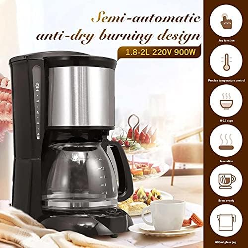 Miniatura 4 de Máquina de café de 2 L 220 V Cafetera de goteo de espresso con hervidor de vidrio Filtro de polvo de café Tetera de aislamiento antigoteo (D)