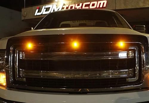 Miniatura 4 de iJDMTOY Juego de 3 piezas de iluminación LED de montaje de malla frontal amarillo ámbar de reacondicionamiento personalizado compatible con camiones