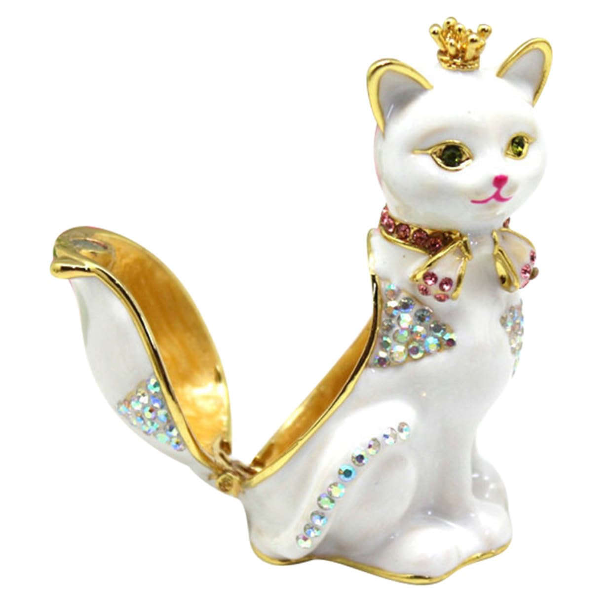 Boîte à bijoux blanche style chat couronne pour coiffeuse et bureau