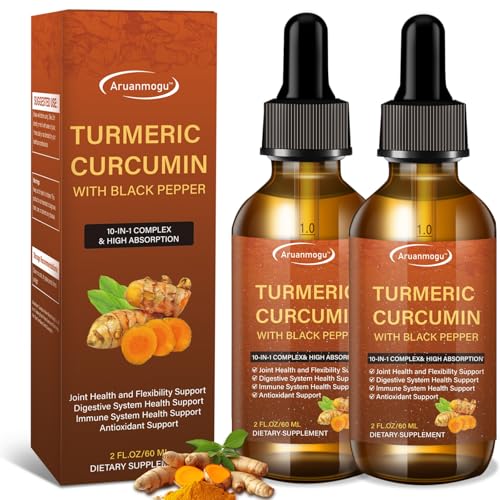 (2PCS) Turmeric Curcumin Supplement with Black Pepper and Ginger - Liquid Turmeric Extract Drops (with Cinnamon, Rosemary) - Mobility and Flexibility Support and Digestive Health