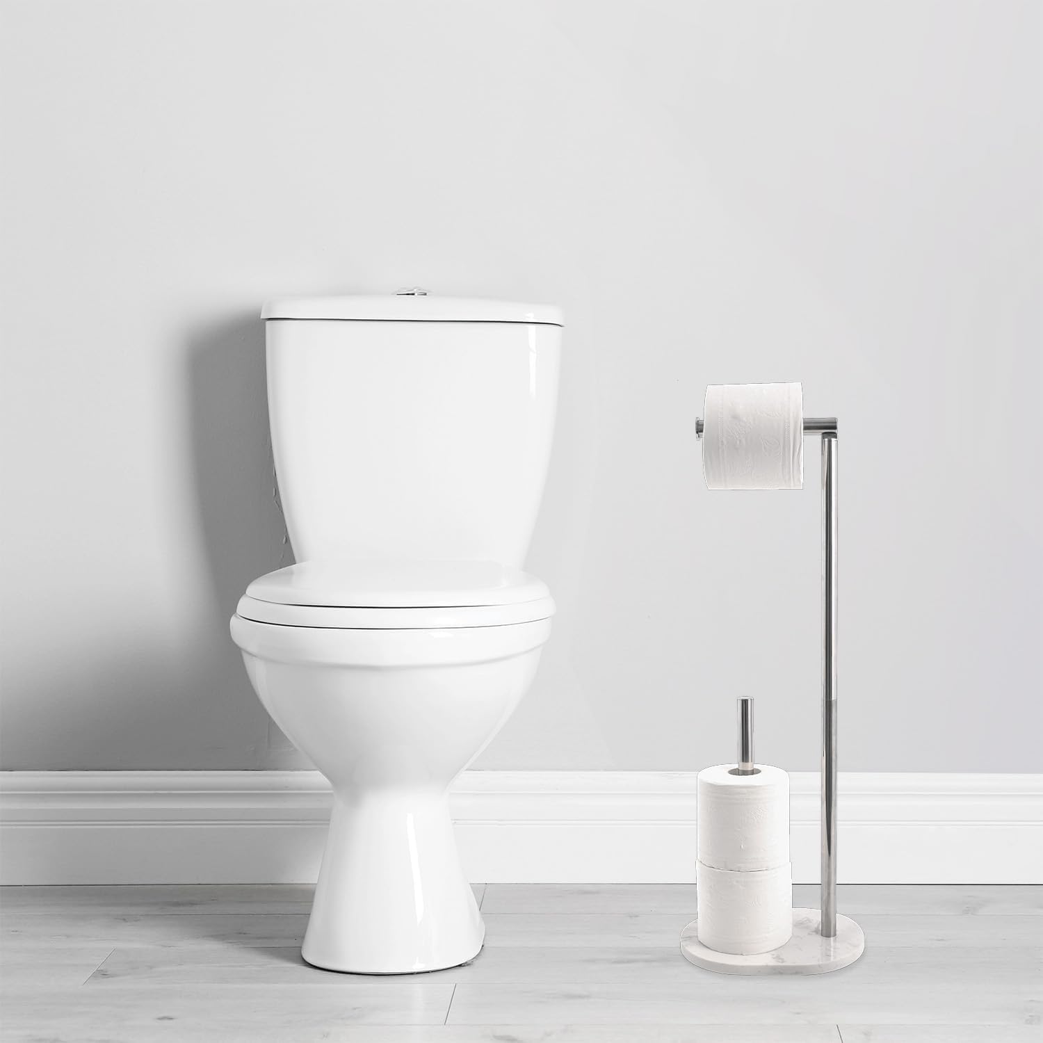 Cameo Bathroom Toilet Paper Free Standing - Tissue Roll Holder, Stainless Steel Rustproof, Non-Slip Stable Marble Base
