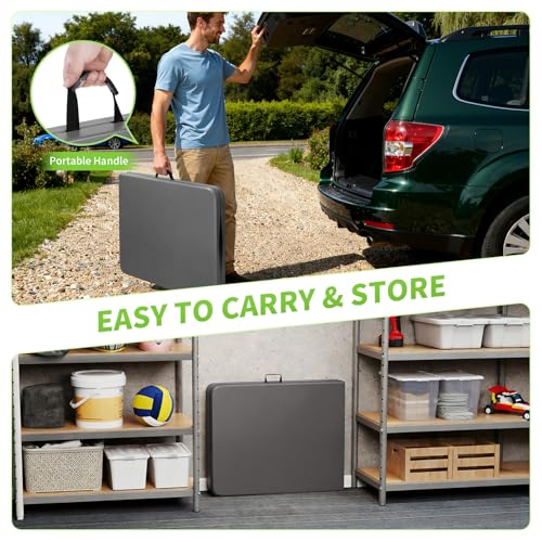 Image of BestOffice 6 FT Picnic Table, Portable Plastic Folding Table with Carrying Handle Perfect for Picnics, Parties, Party and Camping, Grey