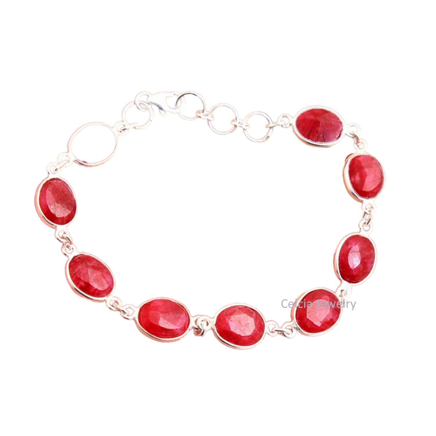 Bracciale in argento sterling puro 925 per donne e ragazze, braccialetto di rubino autentico con pietra preziosa Bracciale artigianale unico per lei o lui