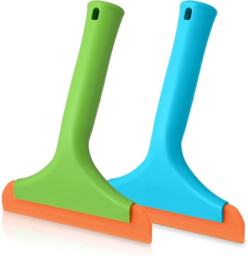 FOSHIO Paquete de 2 espátulas de silicona multiusos para puerta de cristal de ducha limpieza de ventanas mango largo de 75 pulgadas de 6 pulgadas de