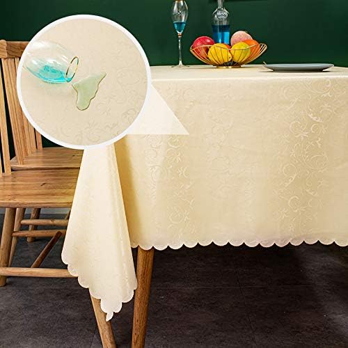 sancua Waterproof Vinyl PU Tablecloth, 60 x 84 Inch, Durable Washable Spill & Stain Proof Rectangle Table Cloth, Floral Wipeable Table Cover for Dining & Kitchen Tables, Indoor & Outdoor, Vine Beige