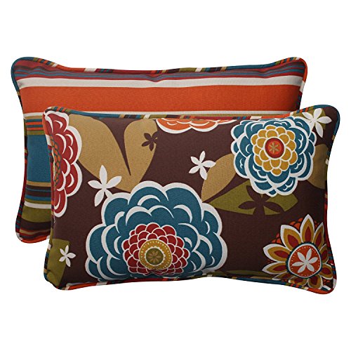 Pillow Perfect 499895 Reversible Floral Stripe Indoor/Outdoor Accent Throw Pillow cover