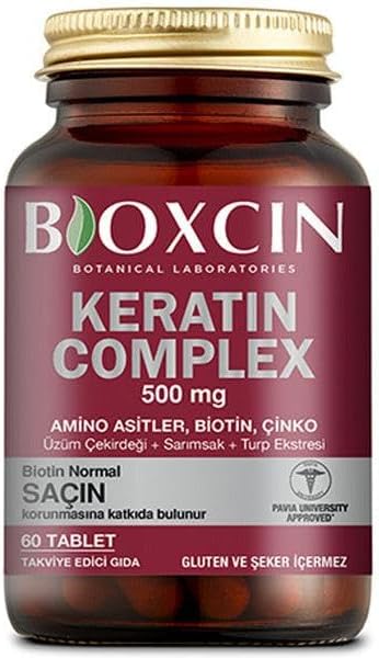 Bioxcin Keratin Complex Food Supplement – 60 Tablets – Biotin Contains Zinc, Collagen, Vitamins and Plant Extracts – Support for Hair, Skin and Nail Health