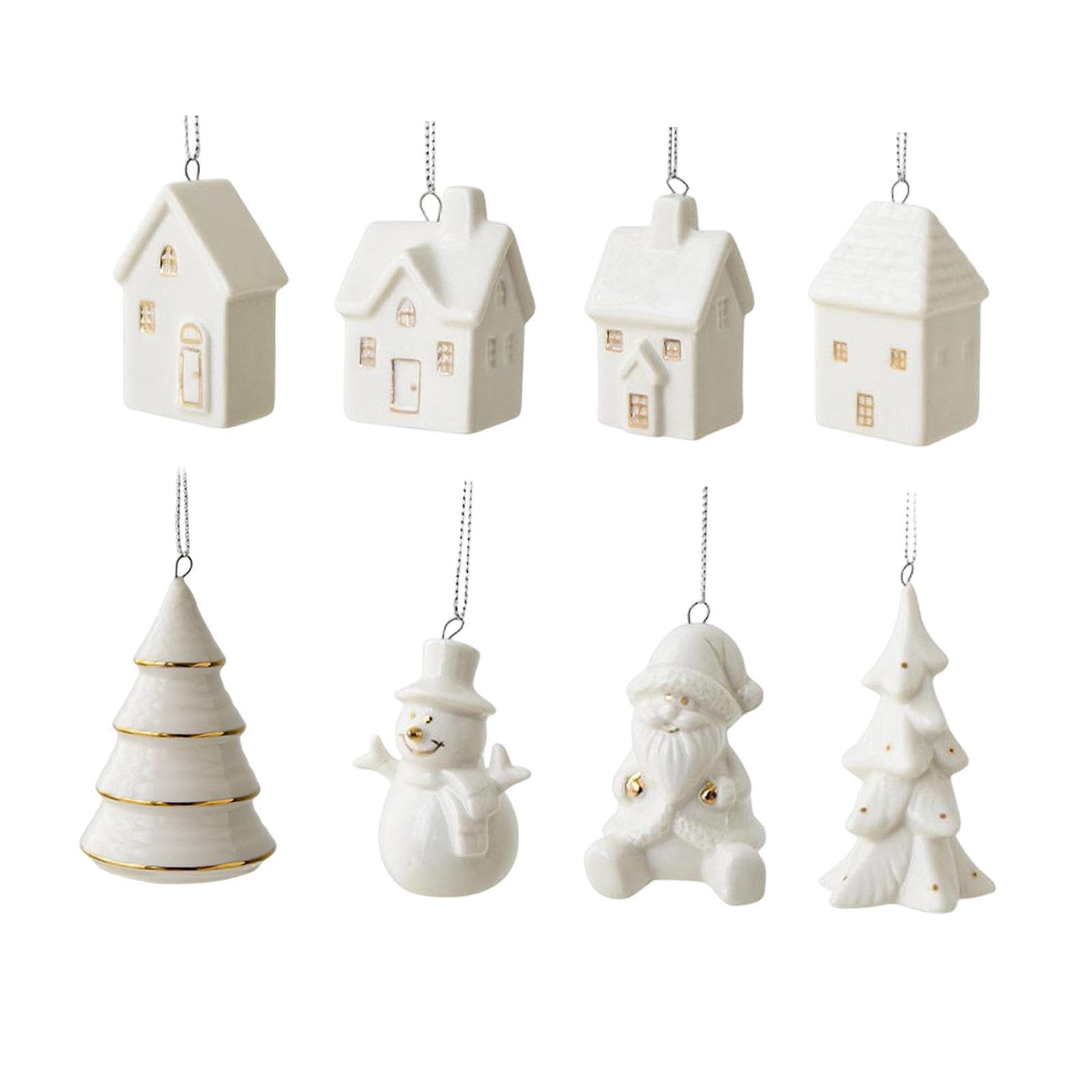 Ornamenti per Albero di Natale in Ceramica, 8 Pezzi Mini Decorazioni Appendere (5cm/2in)