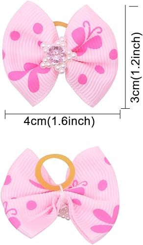 Miniatura 2 de 50 lazos para el pelo de perro con bandas de goma de diamantes de imitación, bonitos lazos para perros pequeños, lazos para el pelo de cachorros,